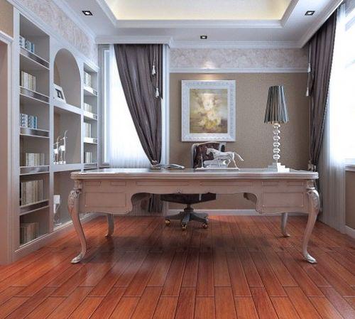 5、小書房裝修效果圖：淺色調(diào)小戶型書房書柜裝修設(shè)計(jì)