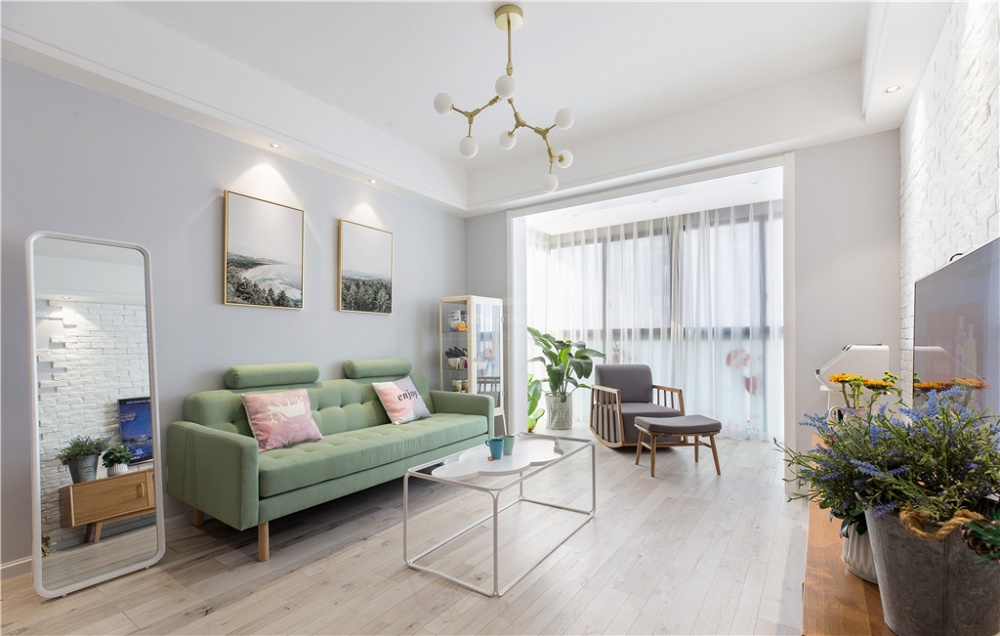 客廳窗簾裝修效果圖80平粉色時(shí)空，完爆你的少女心北歐極簡(jiǎn)客廳設(shè)計(jì)圖片賞析