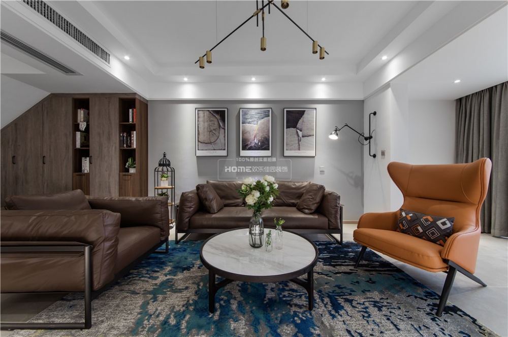 客廳窗簾裝修效果圖歡樂(lè)佳園|現(xiàn)代簡(jiǎn)約復(fù)式樓，空間現(xiàn)代簡(jiǎn)約客廳設(shè)計(jì)圖片賞析