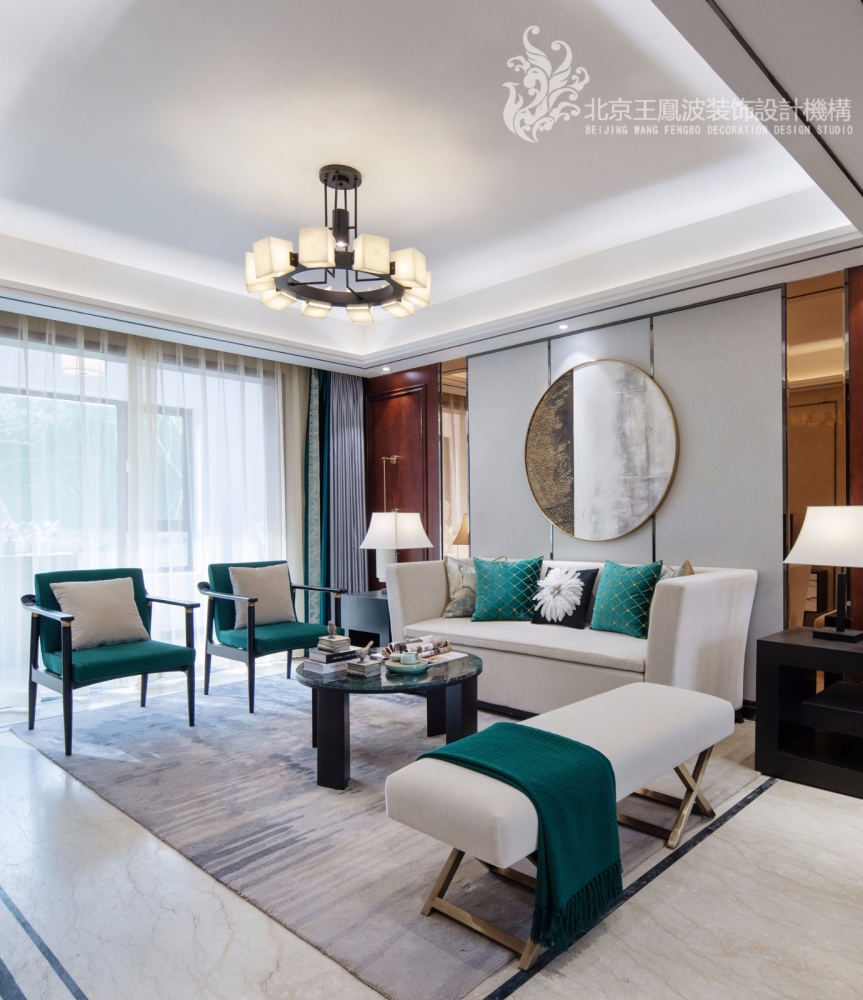 客廳窗簾裝修效果圖樣板間設計，簡約新中式混搭潮流混搭客廳設計圖片賞析