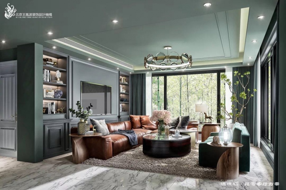 客廳窗簾裝修效果圖簡(jiǎn)約美式別墅設(shè)計(jì)，復(fù)地·灣流匯美式經(jīng)典客廳設(shè)計(jì)圖片賞析