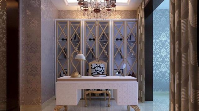 簡(jiǎn)歐風(fēng)格四居室書(shū)房壁紙裝修效果圖