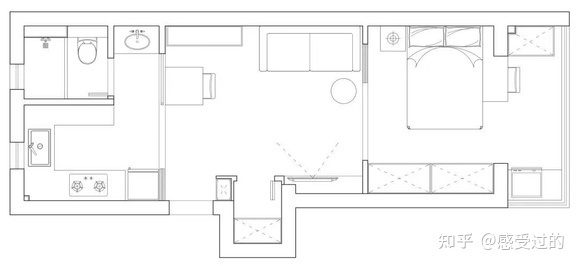 北京比較靠譜的裝修公司∶46平的簡(jiǎn)約風(fēng)小戶型公寓，客餐廚臥衛(wèi)和玄關(guān)陽臺(tái)都有