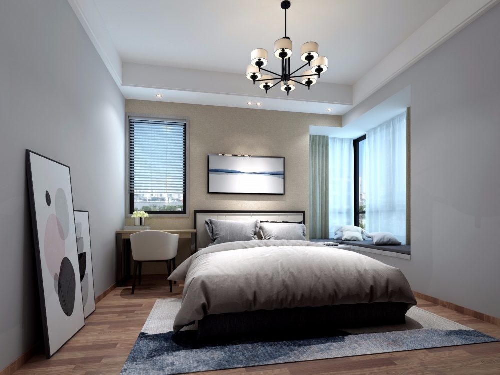 臥室床裝修效果圖西江河畔三套現(xiàn)代簡約臥室設計圖片賞析