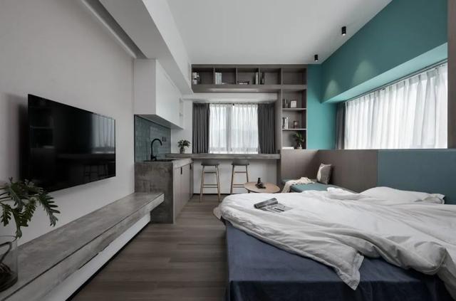 酒店公寓裝修效果圖(35㎡酒店式開(kāi)間單身公寓，半平米都沒(méi)浪費(fèi)，還裝得很有檔次)