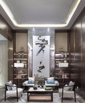 2020中式落地?zé)魣D片 2020中式落地?zé)粞b飾效果圖 新中式沙發(fā)背景墻裝修效果圖 2020新中式沙發(fā)背景墻效果圖